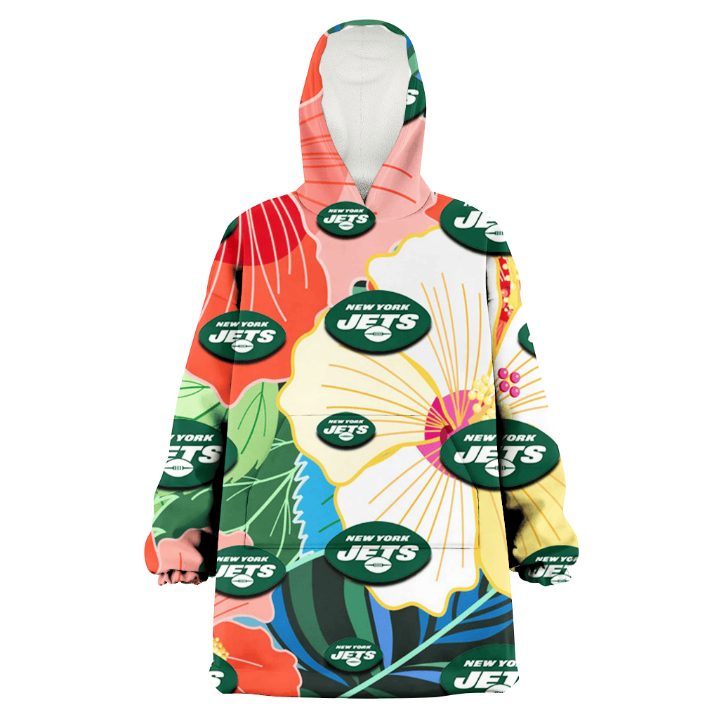 New York Jets Orange White Tropical Hibiscus Green Leaf 3D Printed Hoodie Blanket Snug Hoodie