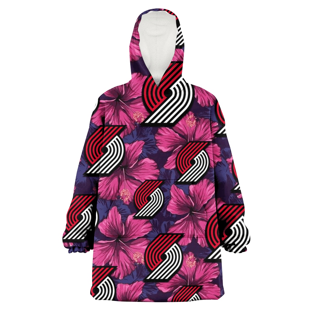 Portland Trail Blazers Plum Vilolet Hibiscus Dark Navy Leaf Black 3D Printed Hoodie Blanket Snug Hoodie