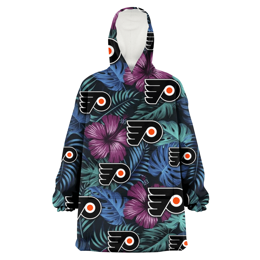 Philadelphia Flyers Dark Magenta Green Leaf Black Background 3D Printed Hoodie Blanket Snug Hoodie