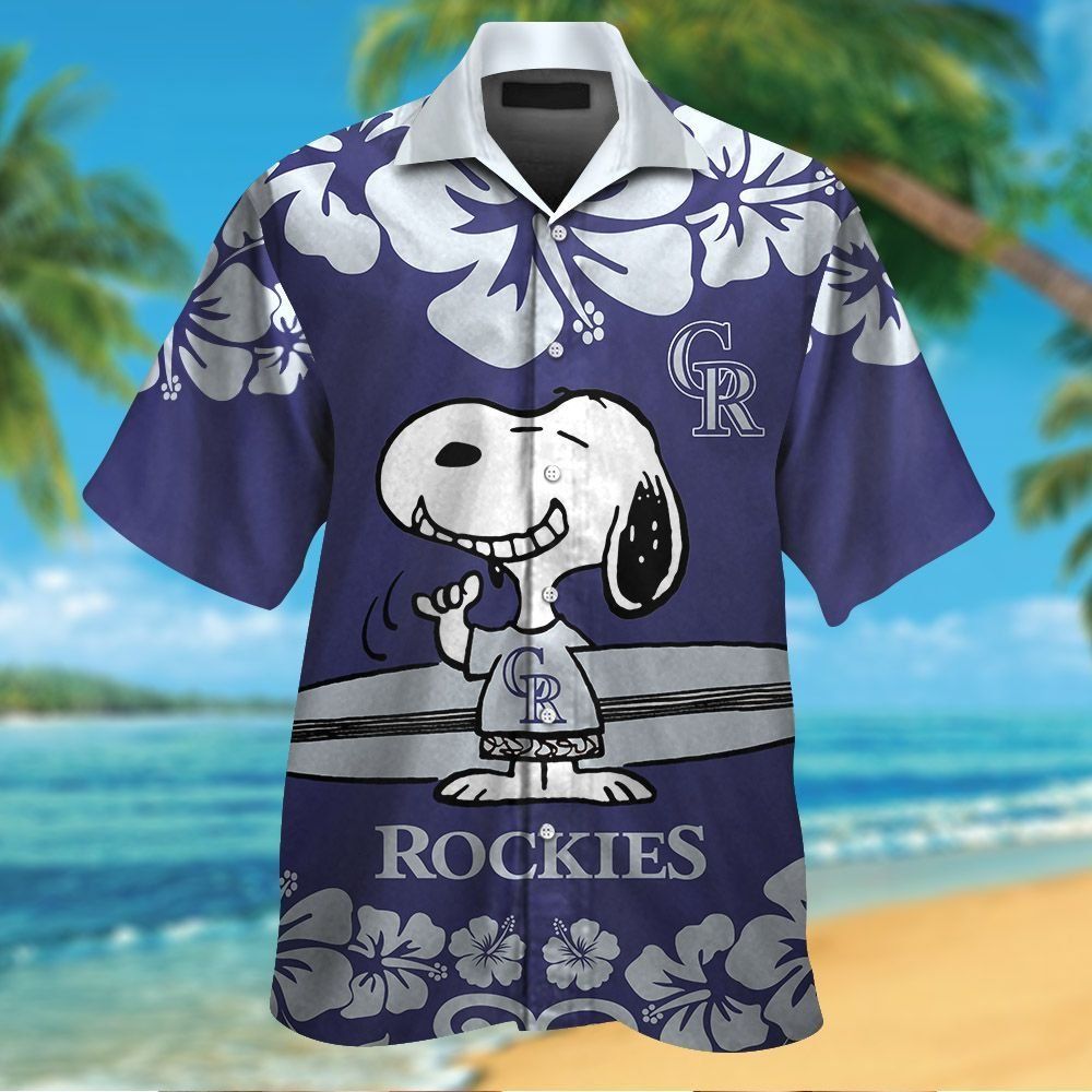 Colorado Rockies Snoopy Short Sleeve Button Up Tropical Hawaiian Shirt