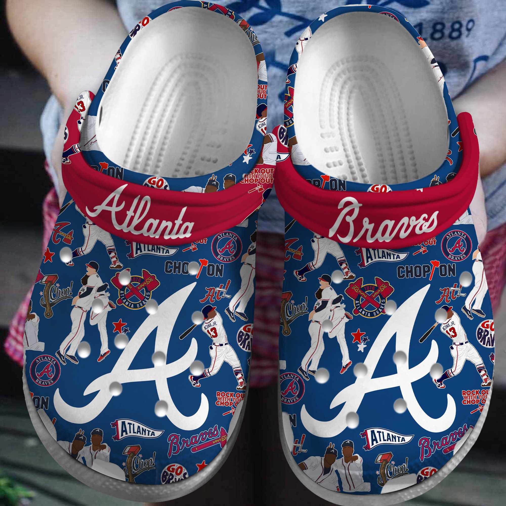 Atlanta Braves Logo Baseball MLB Cheer Mascot Team Members Red Sander Blue Crocss Classic Clogs Shoes Ver976