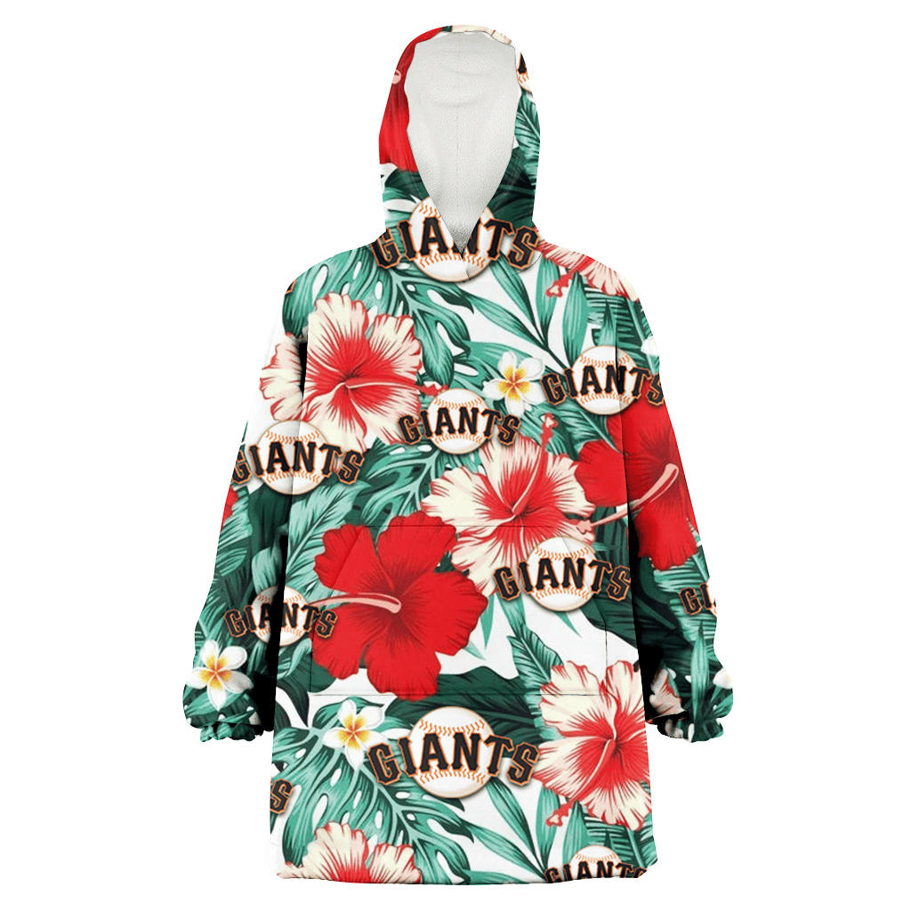 San Francisco Giants Red Coral Hibiscus White Porcelain Flower Banana Leaf 3D Printed Hoodie Blanket Snug Hoodie