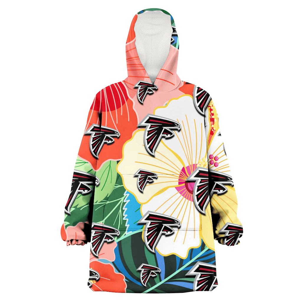 Atlanta Falcons Orange White Tropical Hibiscus Green Leaf 3D Printed Hoodie Blanket Snug Hoodie