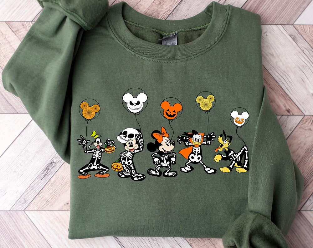 Skeleton Halloween Sweatshirt, Halloween Sweater, Halloween Shirts for Women, Dancing Skeletons Halloween Crewneck Halloween Party Shirt  - Onlyshirt Fashion