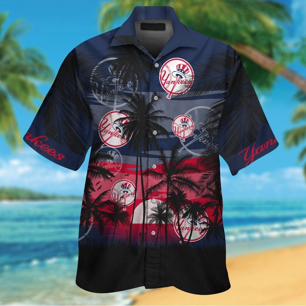 New York Yankees Short Sleeve Button Up Tropical Shirt Hawaiian Shirt