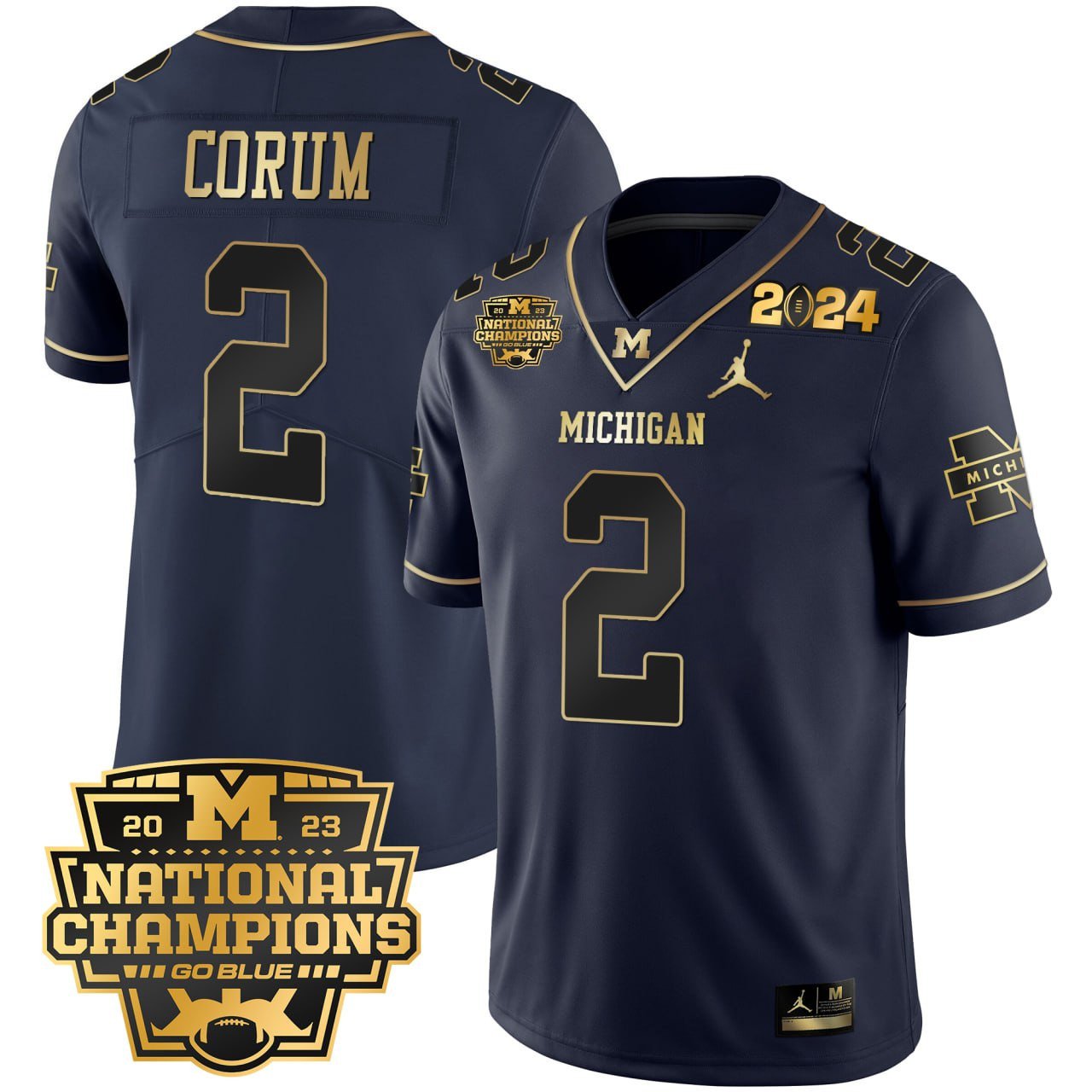 Blake Corum Michigan Wolverines 2023 National Champions Patch Navy Gold Jersey – All Stitched