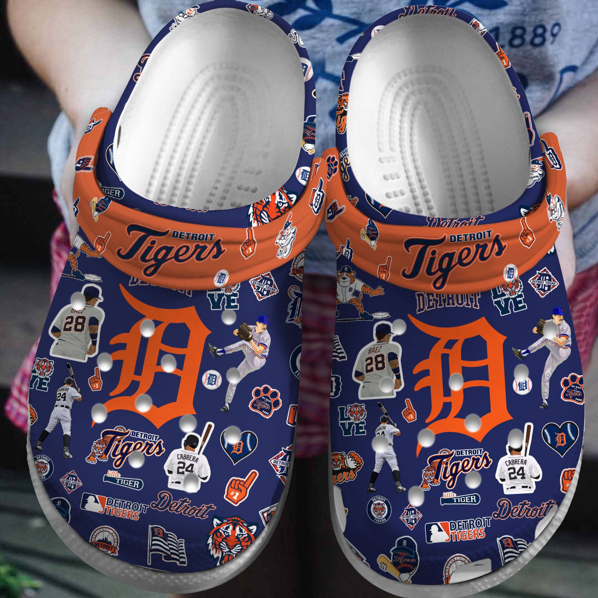 Detroit Tigers Logo Baseball MLB Cheer Mascot Orange Sander Blue Crocss Classic Clogs Shoes Ver590