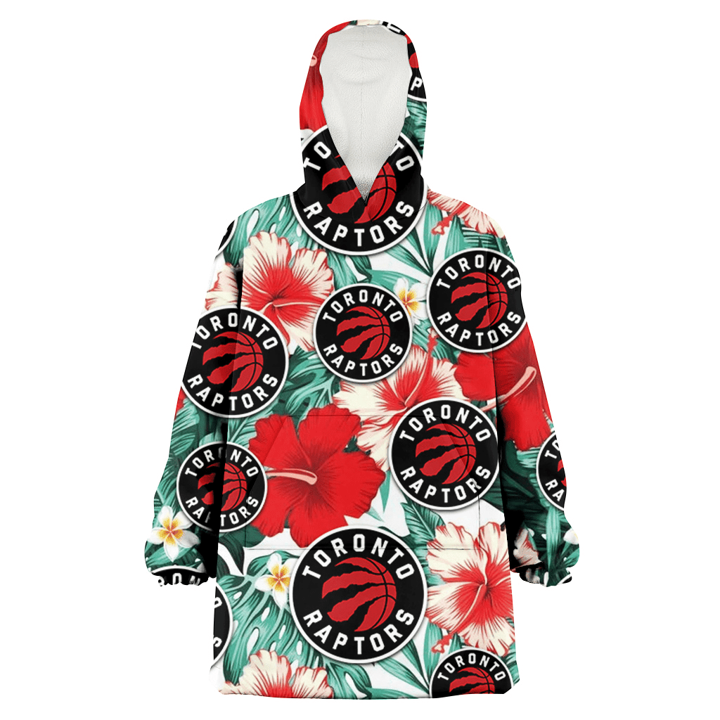 Toronto Raptors Red Coral Hibiscus White Porcelain Flower Banana Leaf 3D Printed Hoodie Blanket Snug Hoodie