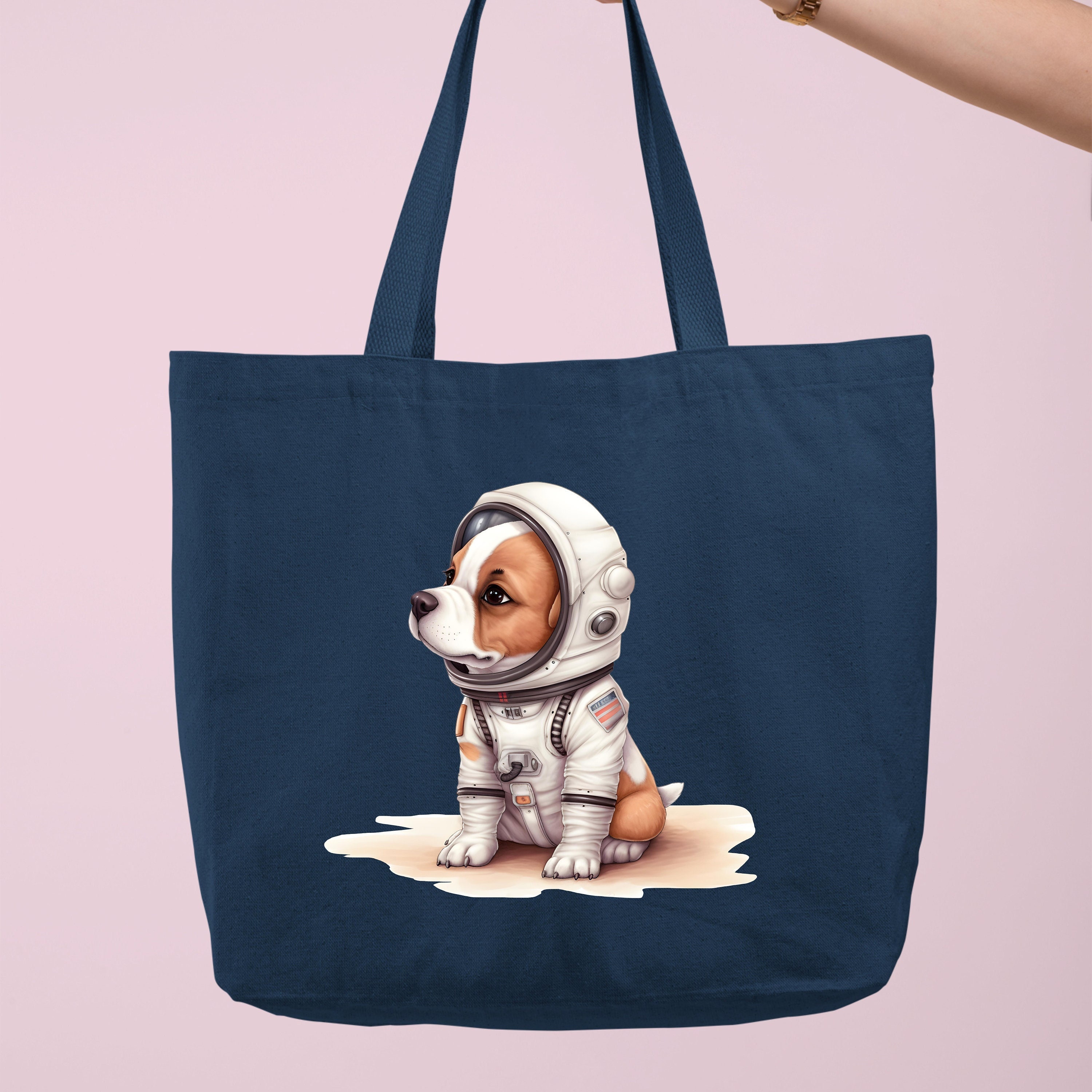 Astronaut Dog Tote Bag, Adorable Dog in Space Tote Bag, Unique Gift for Pet Owners, Canvas Tote Bag, Women Shoulder Bag, Animal Lover Bag