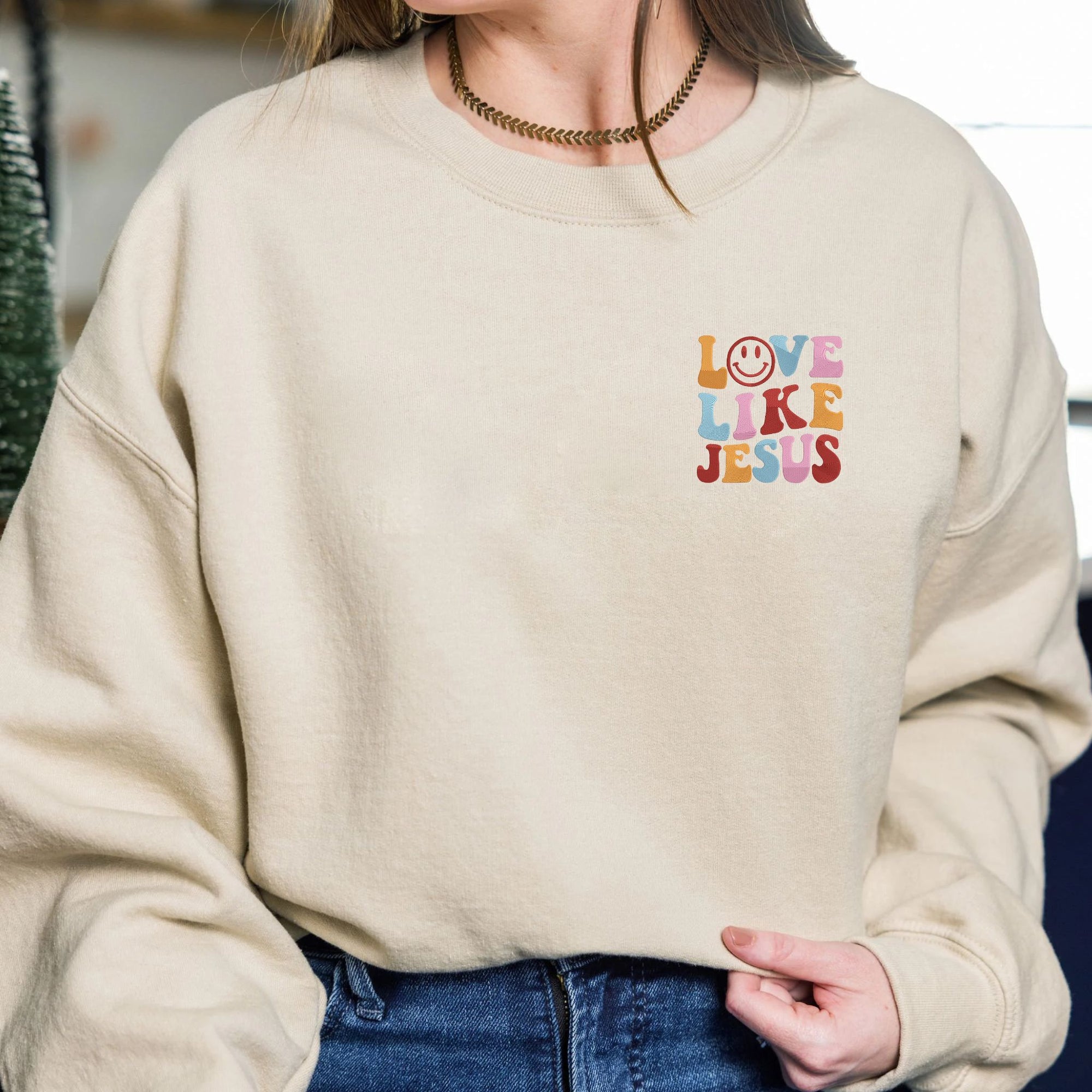 Love Like Jesus Embroidered Sweatshirt 2D Crewneck Sweatshirt All Over Print Sweatshirt For Women Sweatshirt For Men Sws5727