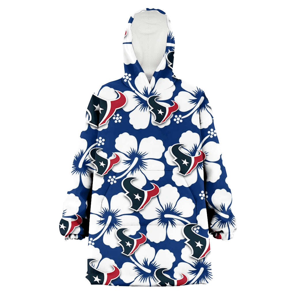 Houston Texans Modern White Hibiscus Navy Background 3D Printed Hoodie Blanket Snug Hoodie