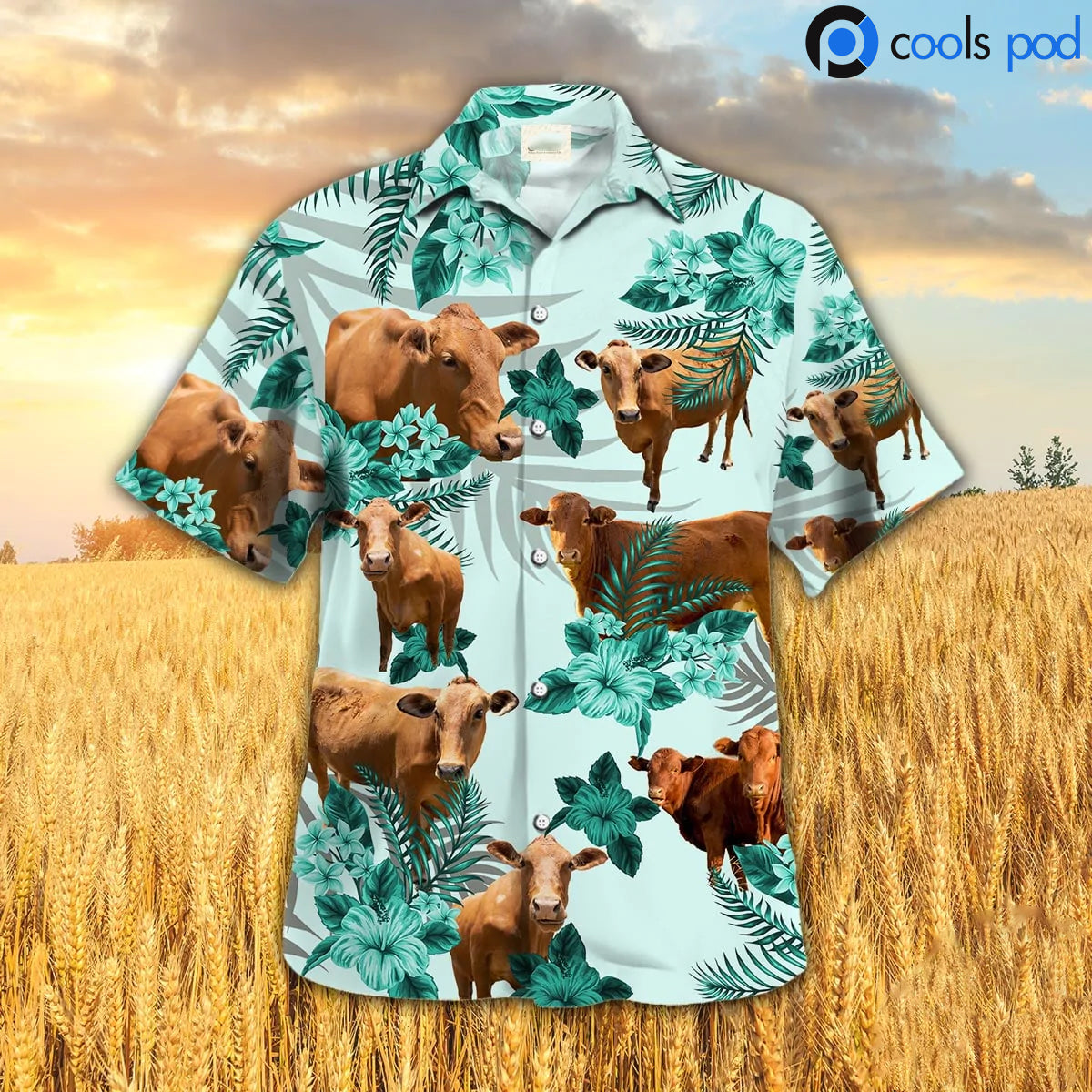 Beefmaster Hibiscus Hawaiian Shirt, Green Cow Hawaiian Shirts, Farm Hawaii Shirt Gift For Farmer