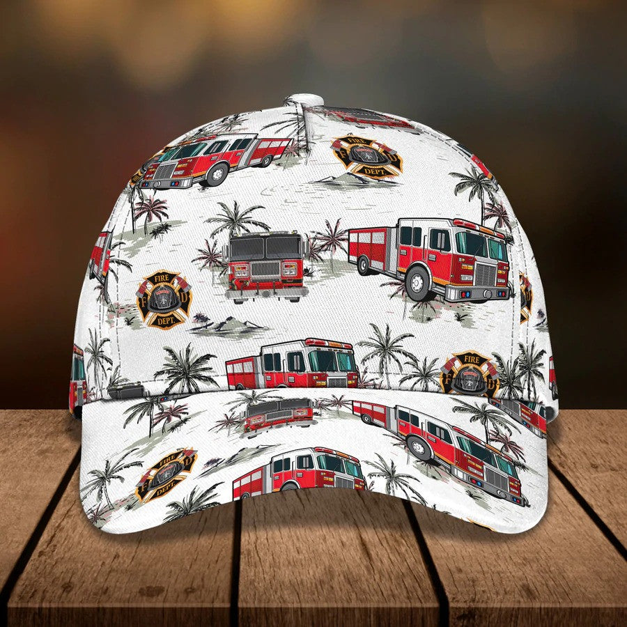 Personalized Hawaiian Firefighter 3D Baseball Cap, Firefighter Hat For Father & Husband