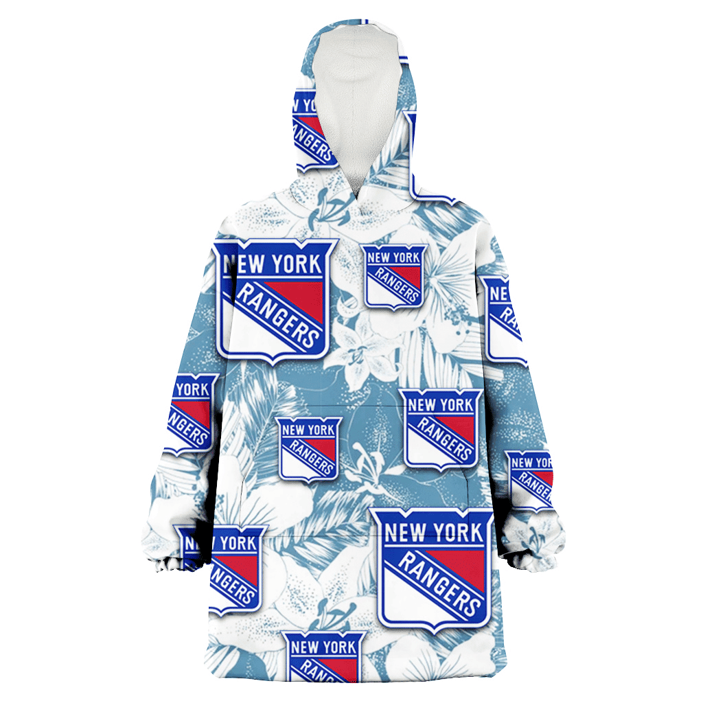 New York Rangers White Hibiscus Orchid Light Blue Background 3D Printed Hoodie Blanket Snug Hoodie