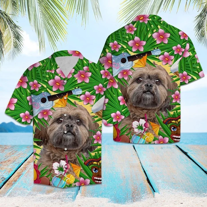 Funny Lhasa Apso Summer Party With Guitar Pattern Hawaiian Shirt