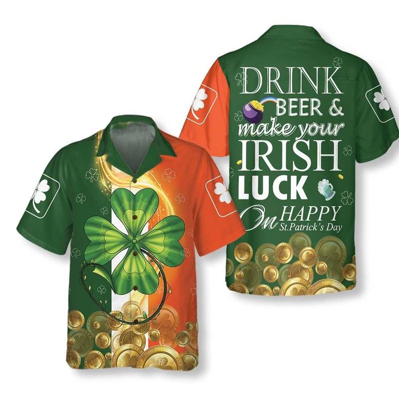 Hawaiian Aloha Shirts St Patrick’S Day Beer And Irish Luck, St Patrick’S Day Hawaiian Shirt