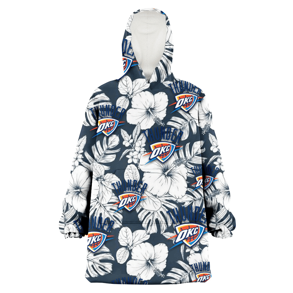 Oklahoma City Thunder Sketch Hibiscus Leaf Dark Gray Background 3D Printed Hoodie Blanket Snug Hoodie