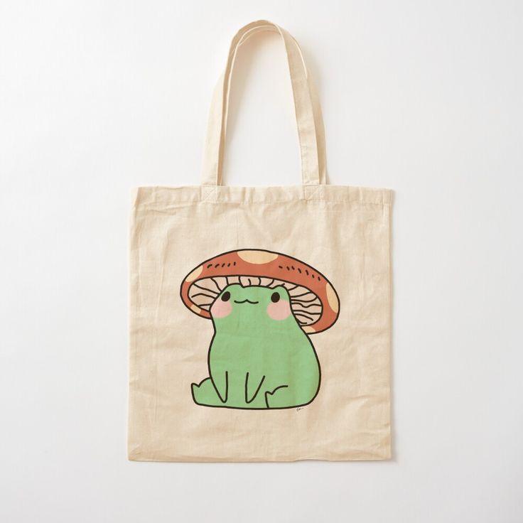 Mushroom Frog Cotton Tote Bag by egick11, Best Tote Bags Ideas, Cute Tote Bags Ideas, Tote Bag Design Ideas, Girls Tote Bag, Best Canvas Tote Bags Ideas