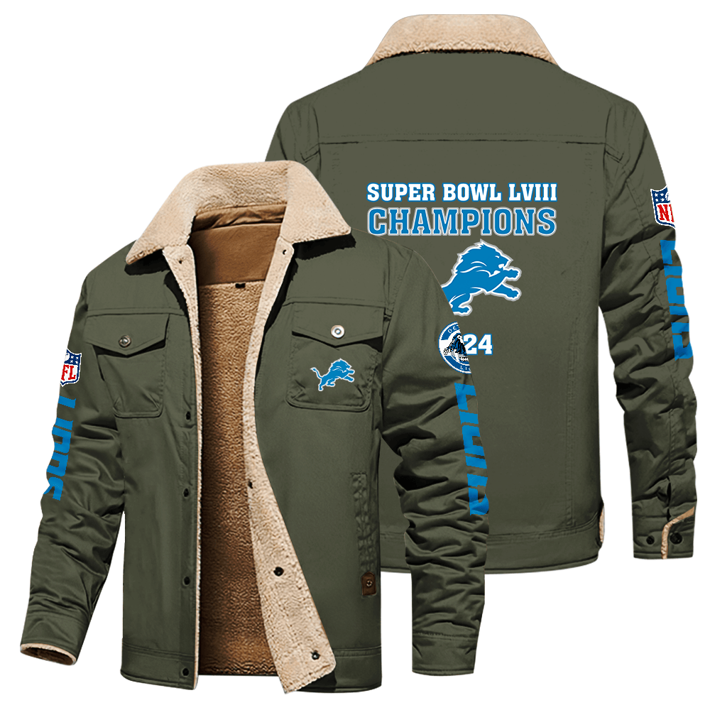 Detroit Lions Super Bowl LVIII NFL Champions Green Stand Collar Jacket