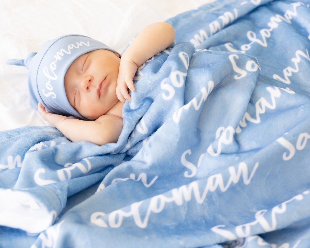 Baby Blanket Sets - Personalized Plush Minky Name Blankets with Hats or Bows x Halloween Collection From Snorider