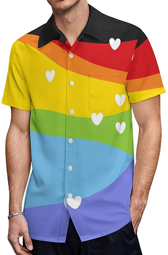 Men’S Casual Button Down Hawaiian Shirt Pride Month Rainbow Lgbt Print Summer Hawaiian Shirts Beach Shirts Gift