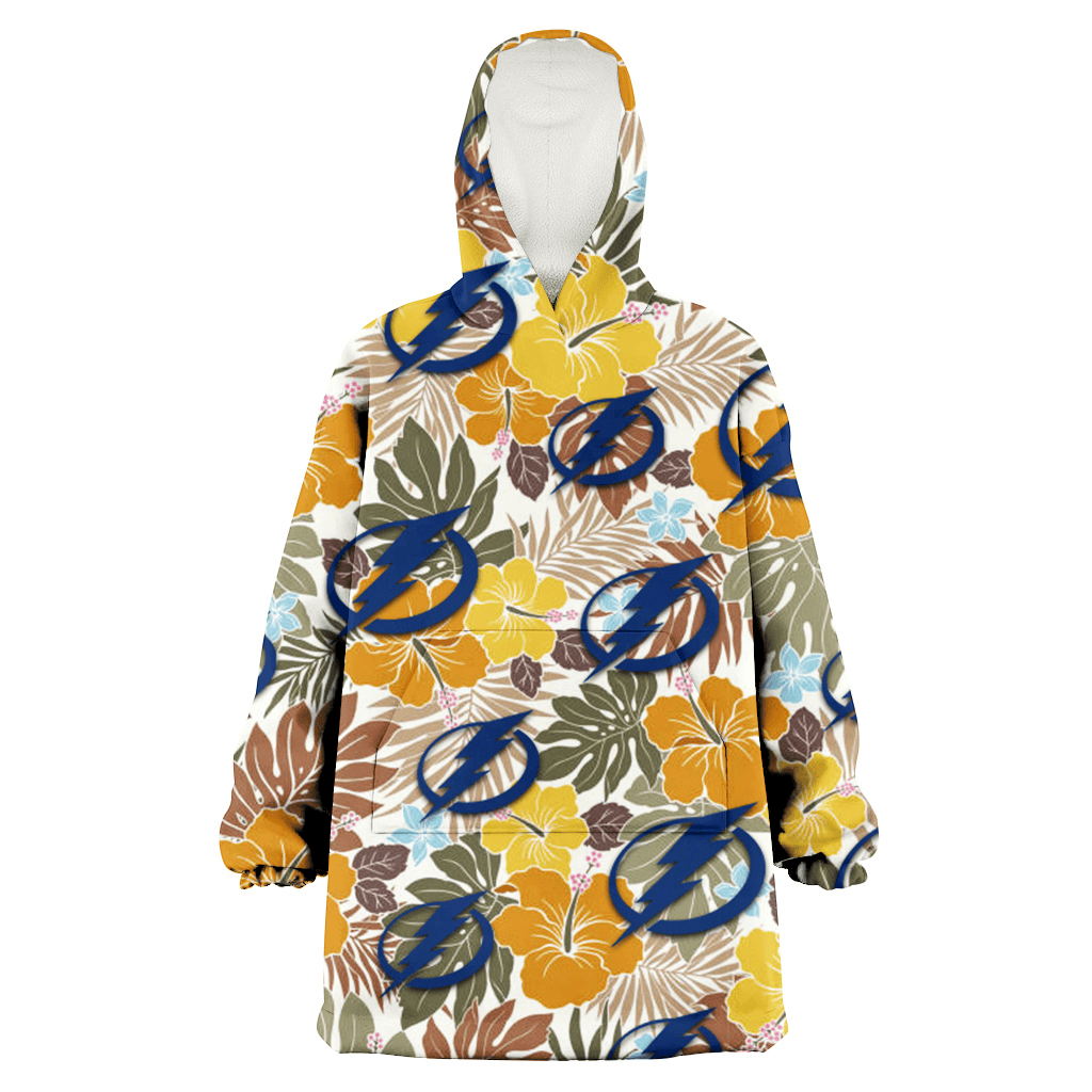 Tampa Bay Lightning Brown Yellow Hibiscus White Background 3D Printed Hoodie Blanket Snug Hoodie