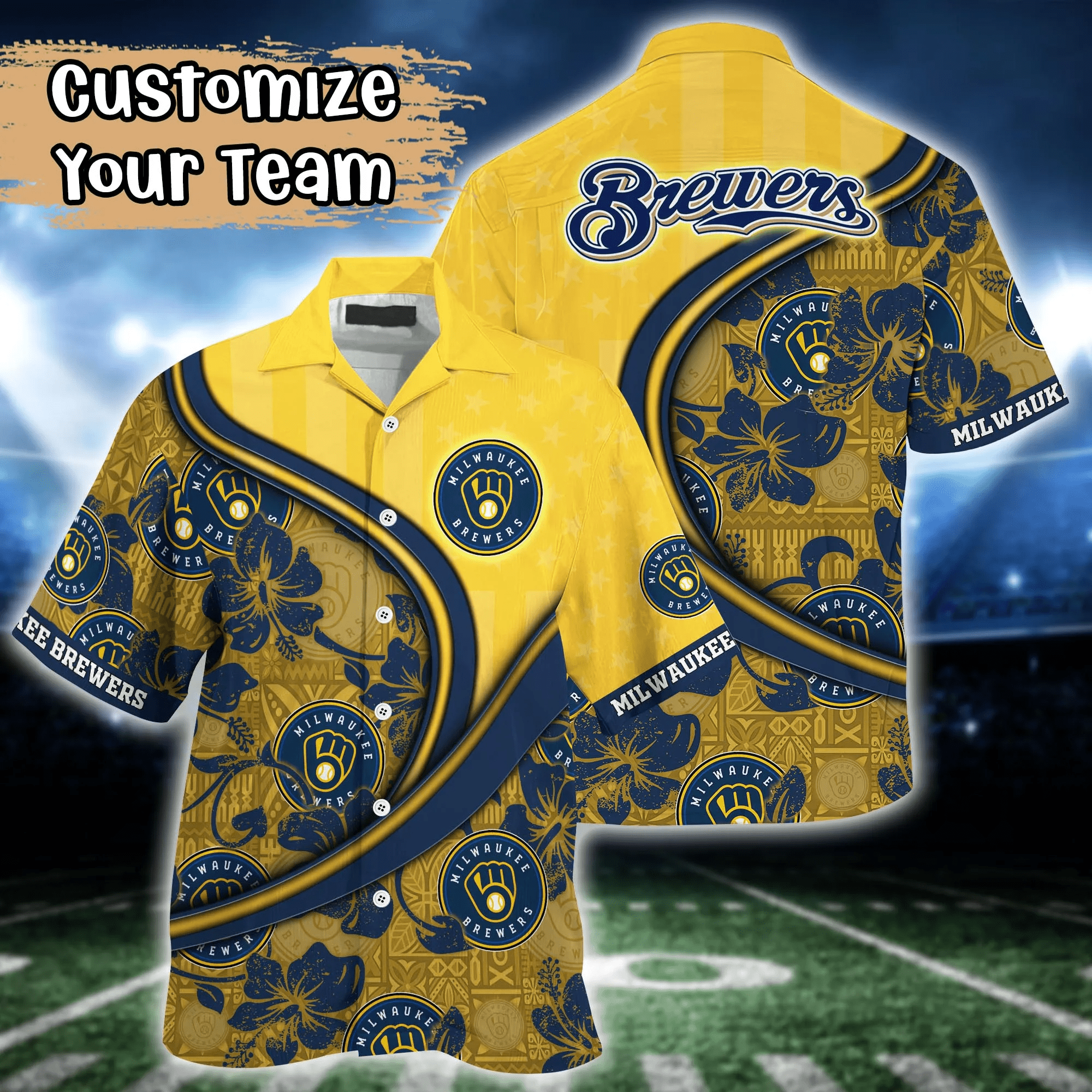 Milwaukee Brewers Mlb Us Flag Hawaiian Shirt Custom Summer Aloha Shirt