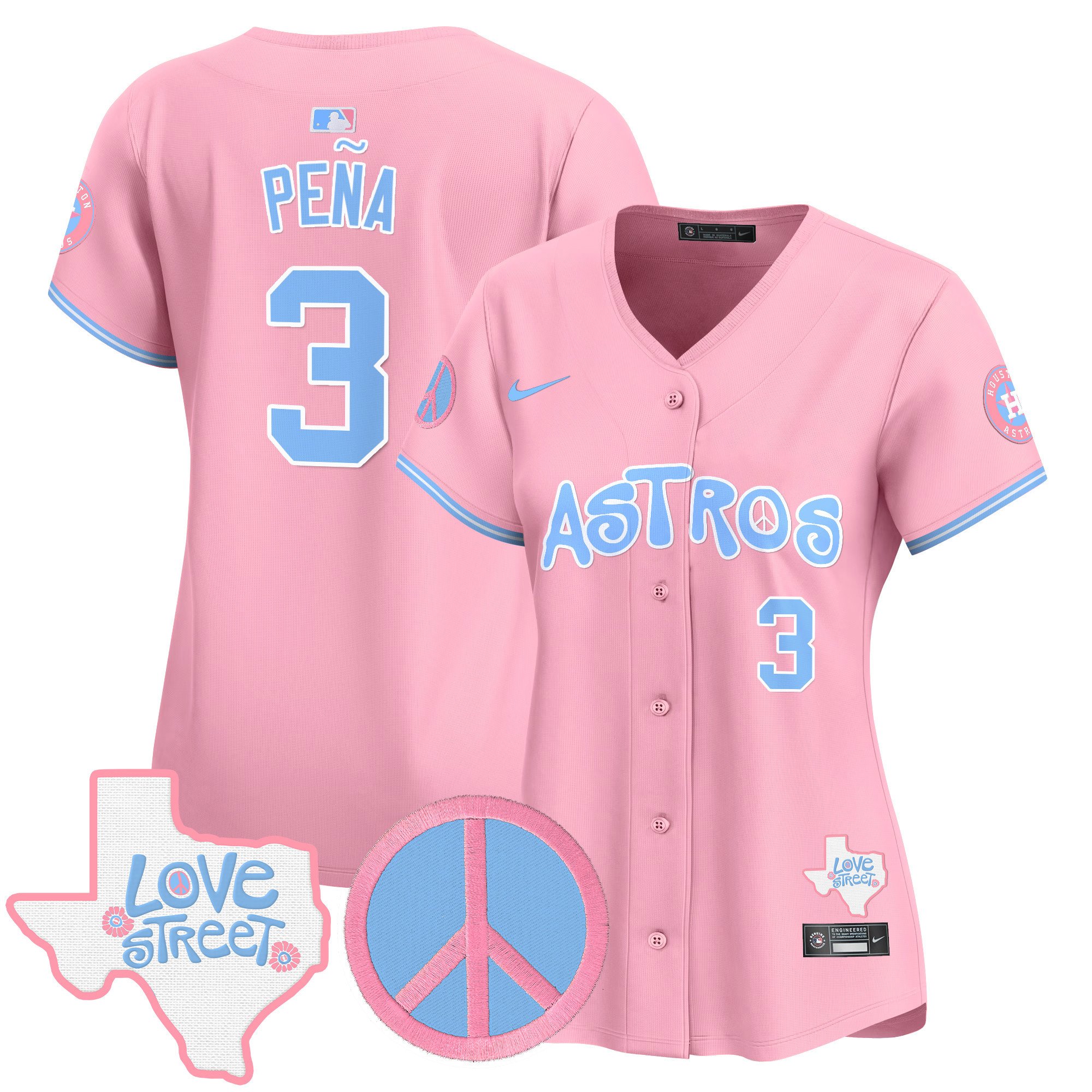 Women’S Astros Love Street & Peace Sign Patch Bubblegum Pink Vapor Premier Limited Jersey – All Stitched