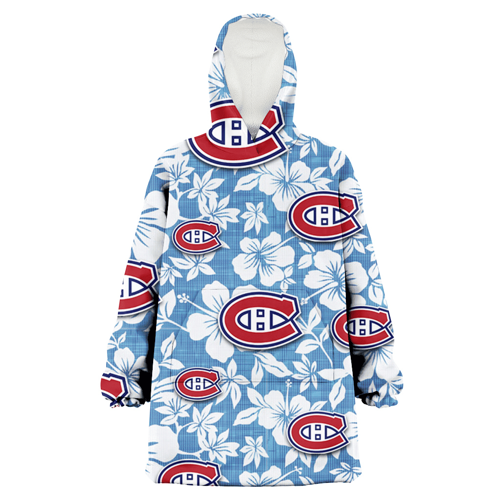 Montreal Canadiens White Hibiscus Light Blue Texture Background 3D Printed Hoodie Blanket Snug Hoodie