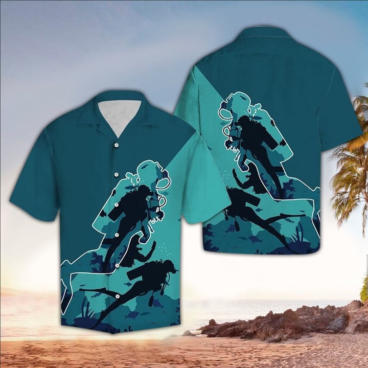 Scuba Apparel, Scuba Button Up Shirt, Scuba Hawaiian Shirt, Perfect Scuba Clothing