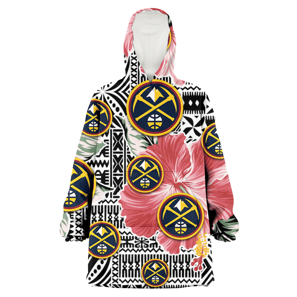 Denver Nuggets Pink Hibiscus Black Pattern White Background 3D Printed Hoodie Blanket Snug Hoodie