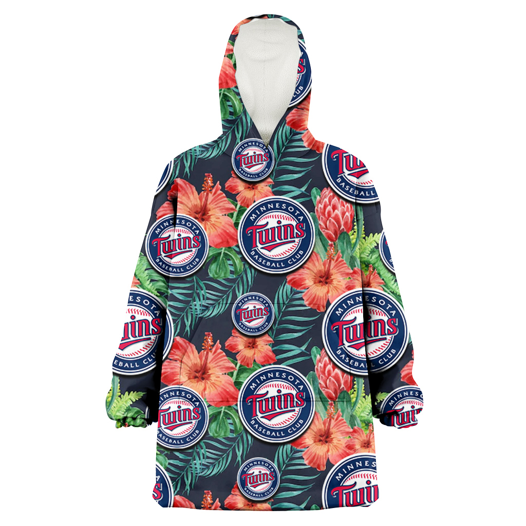 Minnesota Twins Orange Hibiscus Green Tropical Leaf Dark Background 3D Printed Hoodie Blanket Snug Hoodie