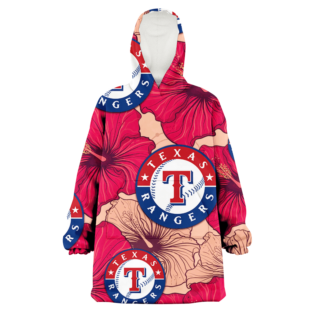 Texas Rangers Red Beige Hibiscus Beige Background 3D Printed Hoodie Blanket Snug Hoodie