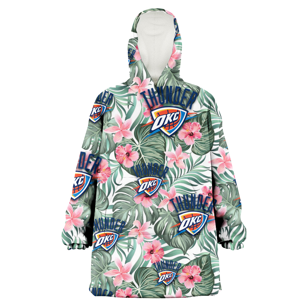 Oklahoma City Thunder Pink Hibiscus Porcelain Flower Tropical Leaf White Background 3D Printed Hoodie Blanket Snug Hoodie