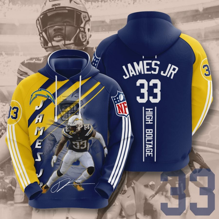 Sport-Team Los Angeles Chargers Derwin James Navy Blue Gold Stripes Pullover Hoodie Aop Shirt