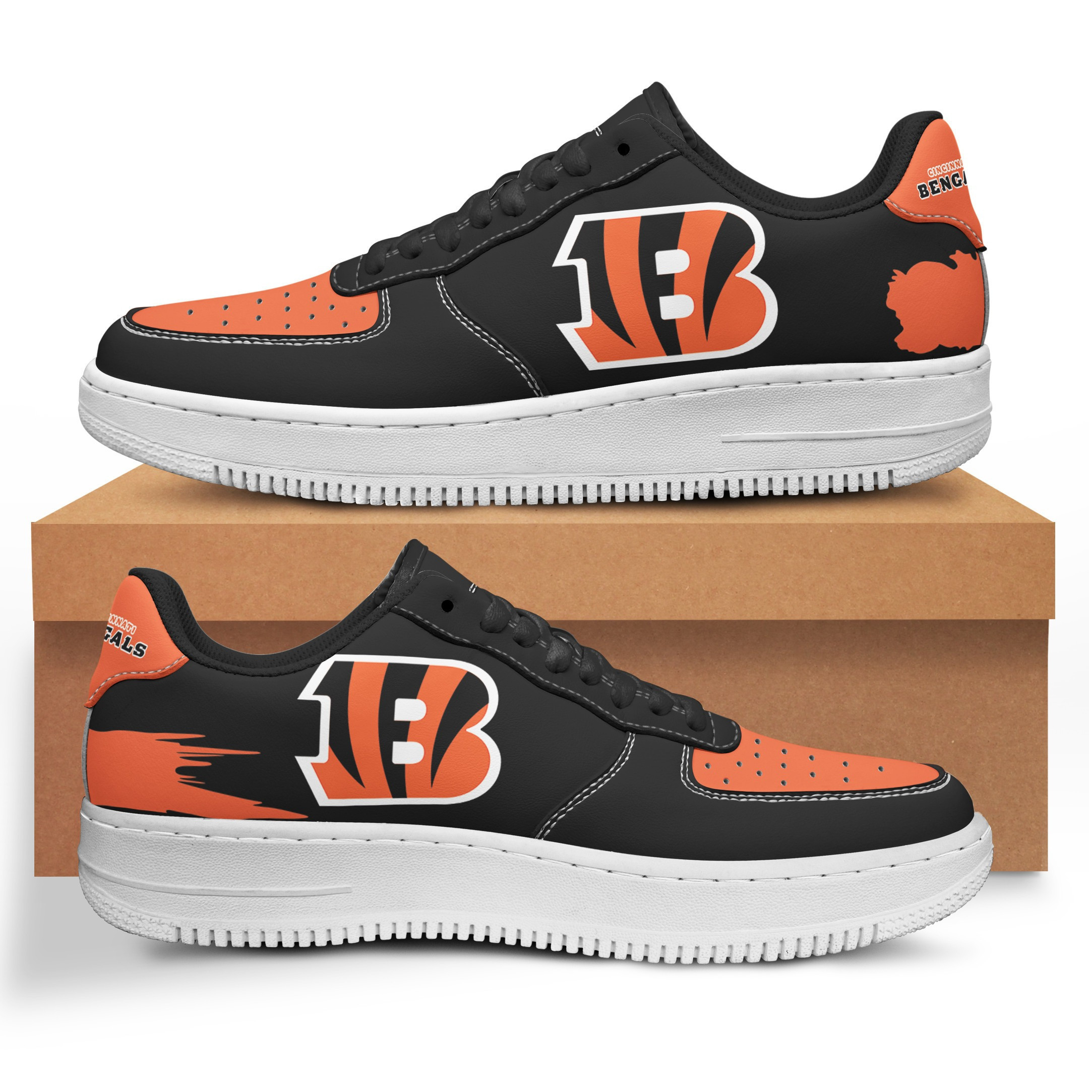 Cincinnati Bengals Black & Orange Air Force 1 Shoes Sneakers