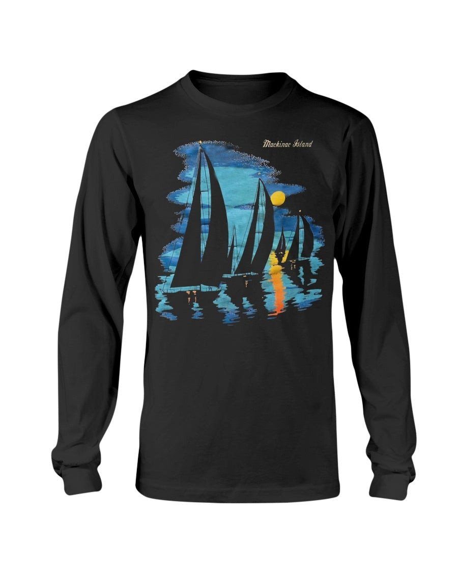 Vintage Mackinac Island T Shirt Sailboat90Midnight Sailing Long Sleeve T Shirt 072021