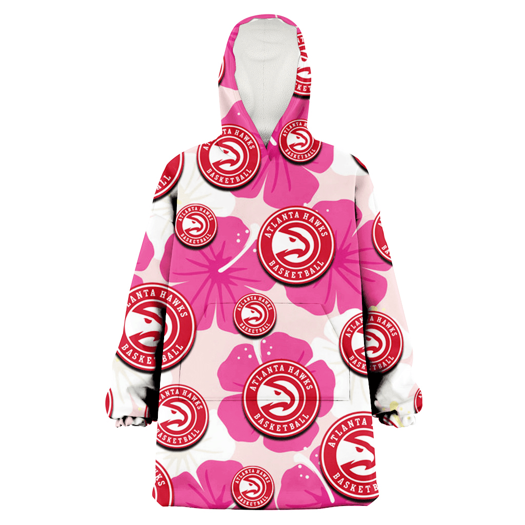 Atlanta Hawks Pink White Hibiscus Misty Rose Background 3D Printed Hoodie Blanket Snug Hoodie