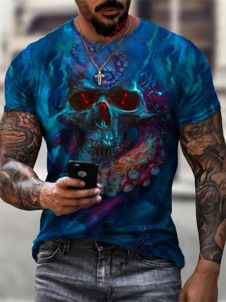 Mens Gothic Pirate Skull Print Short …