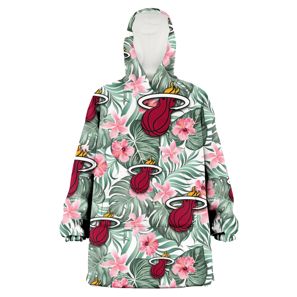 Miami Heat Pink Hibiscus Porcelain Flower Tropical Leaf White Background 3D Printed Hoodie Blanket Snug Hoodie