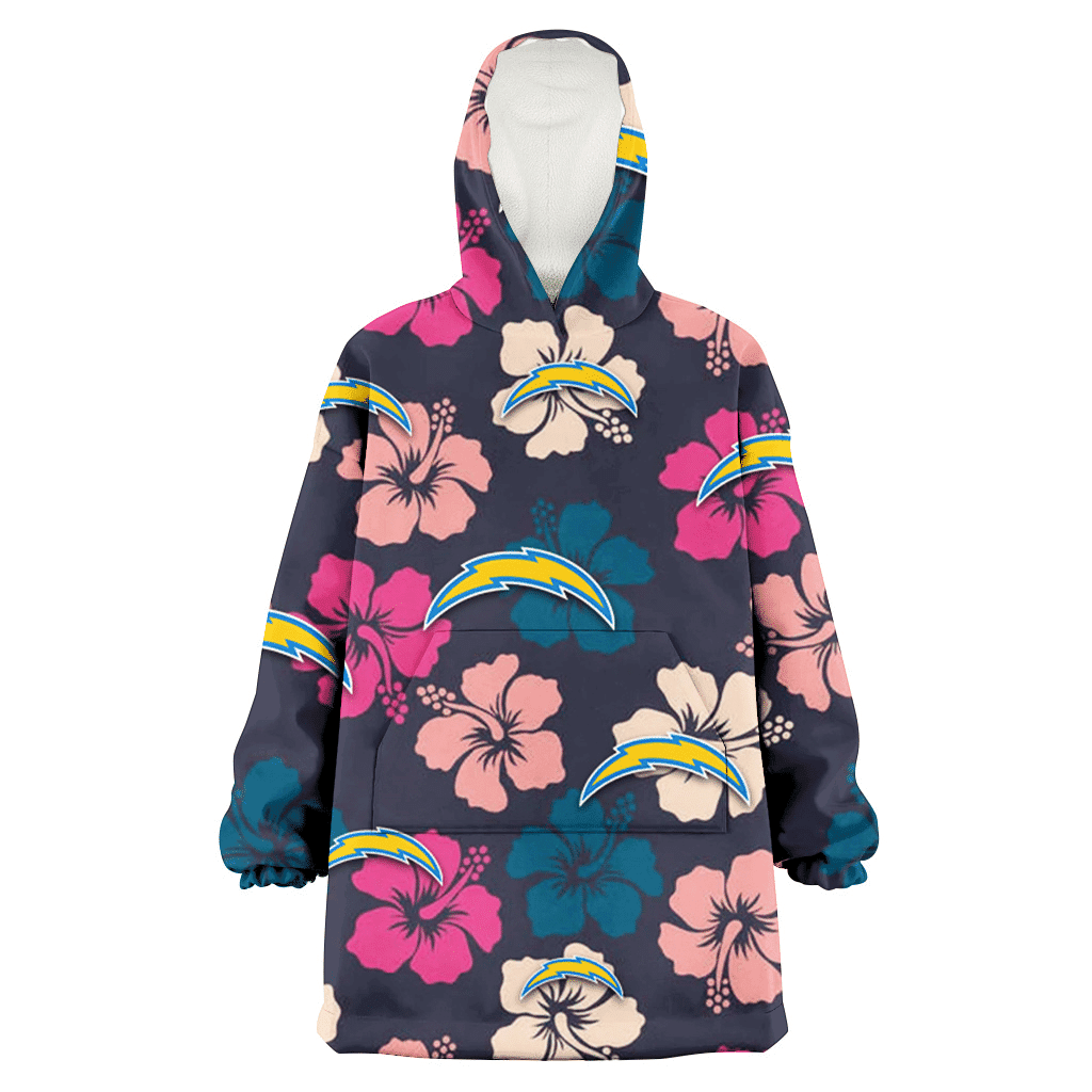 Los Angeles Chargers Colorful Hibiscus Black Background 3D Printed Hoodie Blanket Snug Hoodie