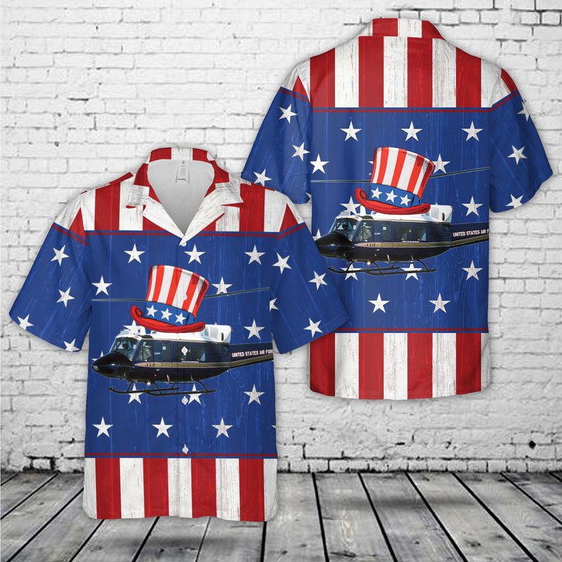 Us Air Force Bell Uh-1N Twin Huey 1St Helicopter Squadron, 4Th Of July Hawaiian Shirt