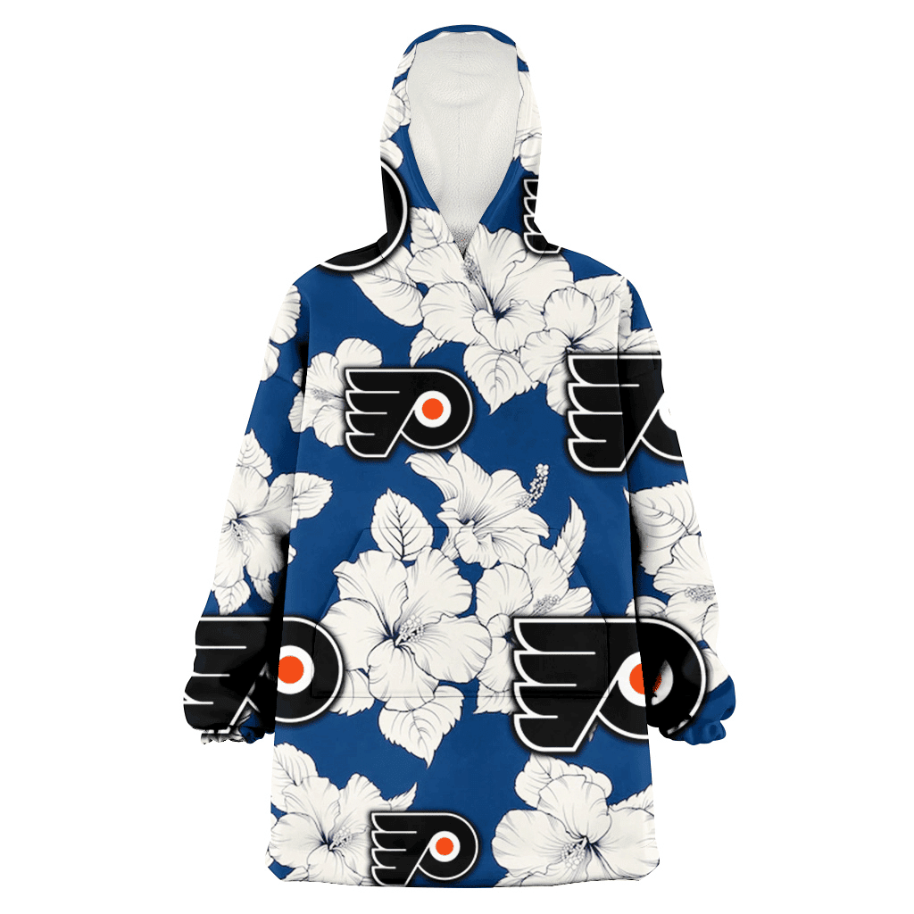 Philadelphia Flyers White Big Hibiscus Blue Background 3D Printed Hoodie Blanket Snug Hoodie