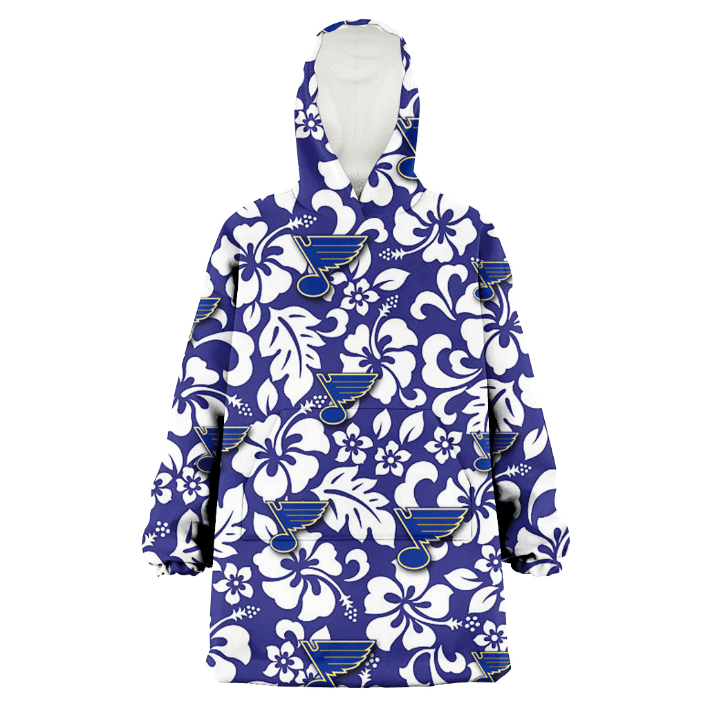 St. Louis Blues White Hibiscus Pattern Slate Blue Background 3D Printed Hoodie Blanket Snug Hoodie