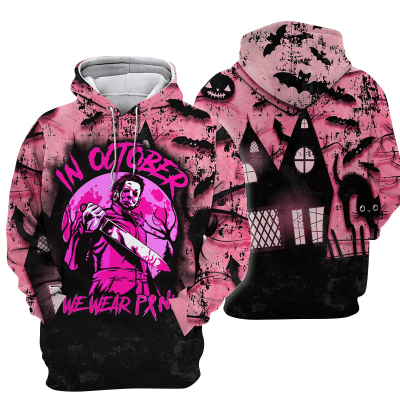 Michael Myers In October We Wear Pink Hoodie