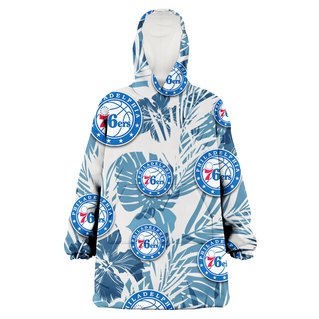 Philadelphia 76ers Hibiscus Balm Leaves Blue And White Background 3D Printed Hoodie Blanket Snug Hoodie