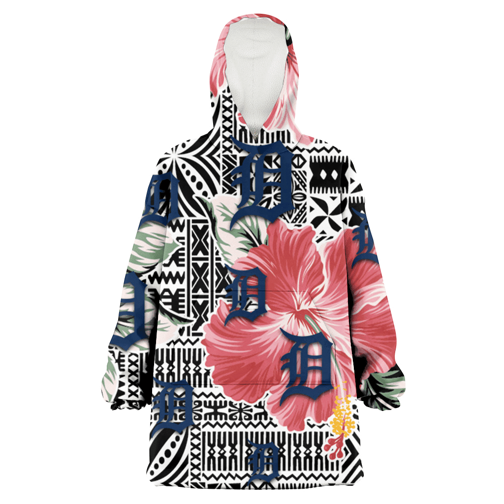 Detroit Tigers Pink Hibiscus Black Pattern White Background 3D Printed Hoodie Blanket Snug Hoodie
