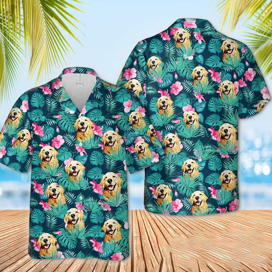 Dog Personalized Hawaiian Shirt Men, Short Sleeve Hawaiian Aloha Shirt, Hawaii Style, Hawaii Honeymoon Shirt