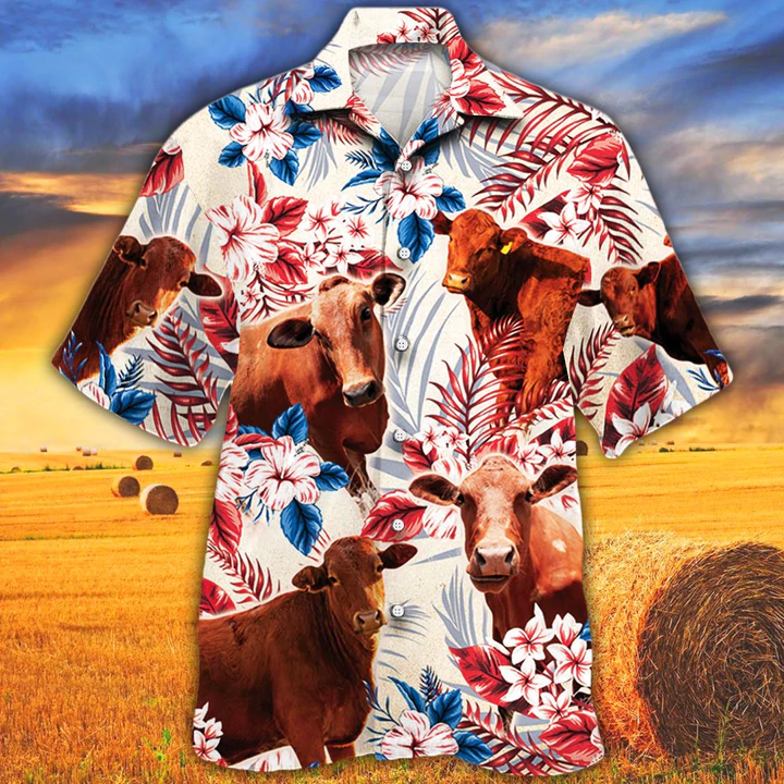 Beefmaster Cattle Lovers Texas Flag Hawaiian Shirt, Cow Hawaiian Shirt Vintage Flower, Hawaiian Shirt Men, Hawaiian Shirt Women