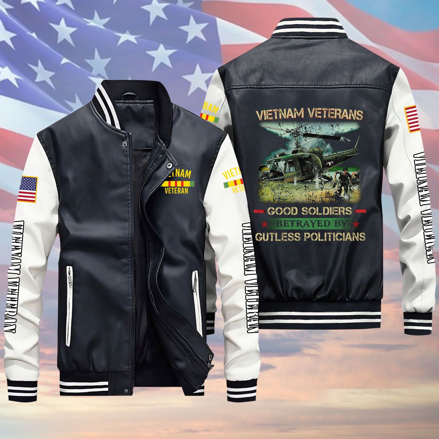 Good Soldiers Betrayed By Gutless Politicians Vietnam Veteran Black Winter Gear Leather Bomber Leterman Varsity Jacket